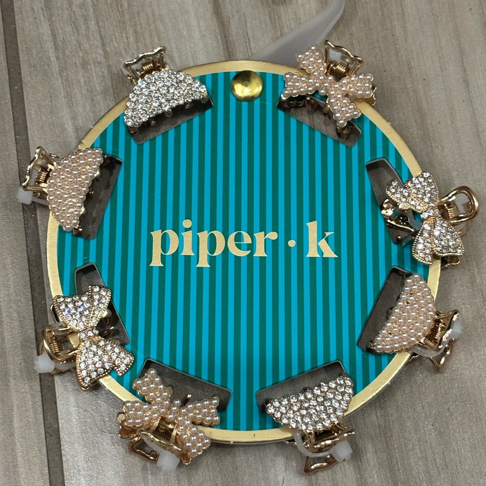 NWT Piper K Pearl and Rhinestone Mini Hair Clips set of 8